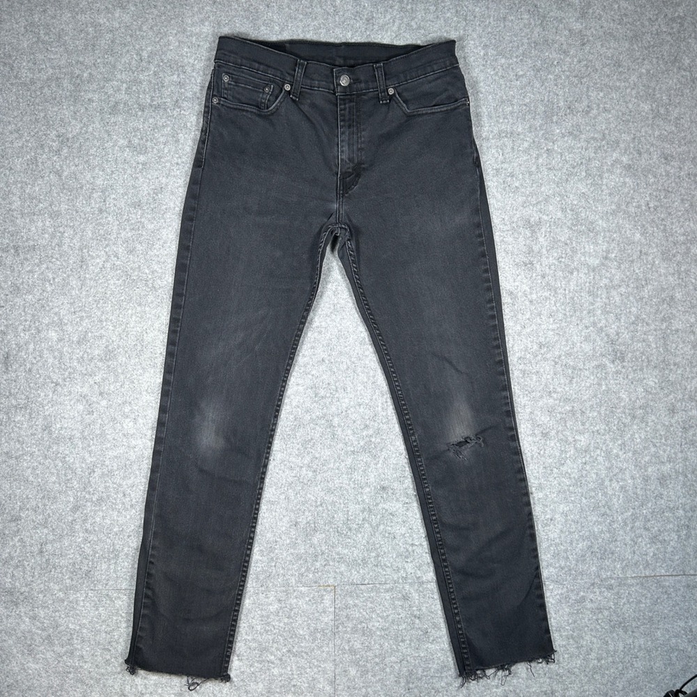 Levi's 511 denim jeans mens 32x34(30x30) Black Slim‎ Fit Raw Hem Distressed